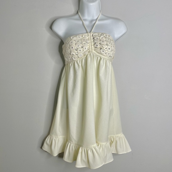 SACHIN & BABI NOIR Floral Appliqué Ruffle Halter Mini Dress - Picture 1 of 6